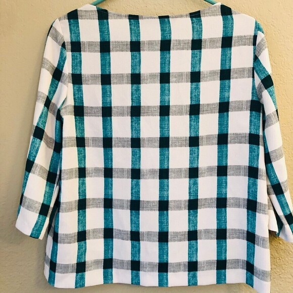 Zara Teal GrayWhite Pocket Top Coastal European Beachy - Picture 2 of 6